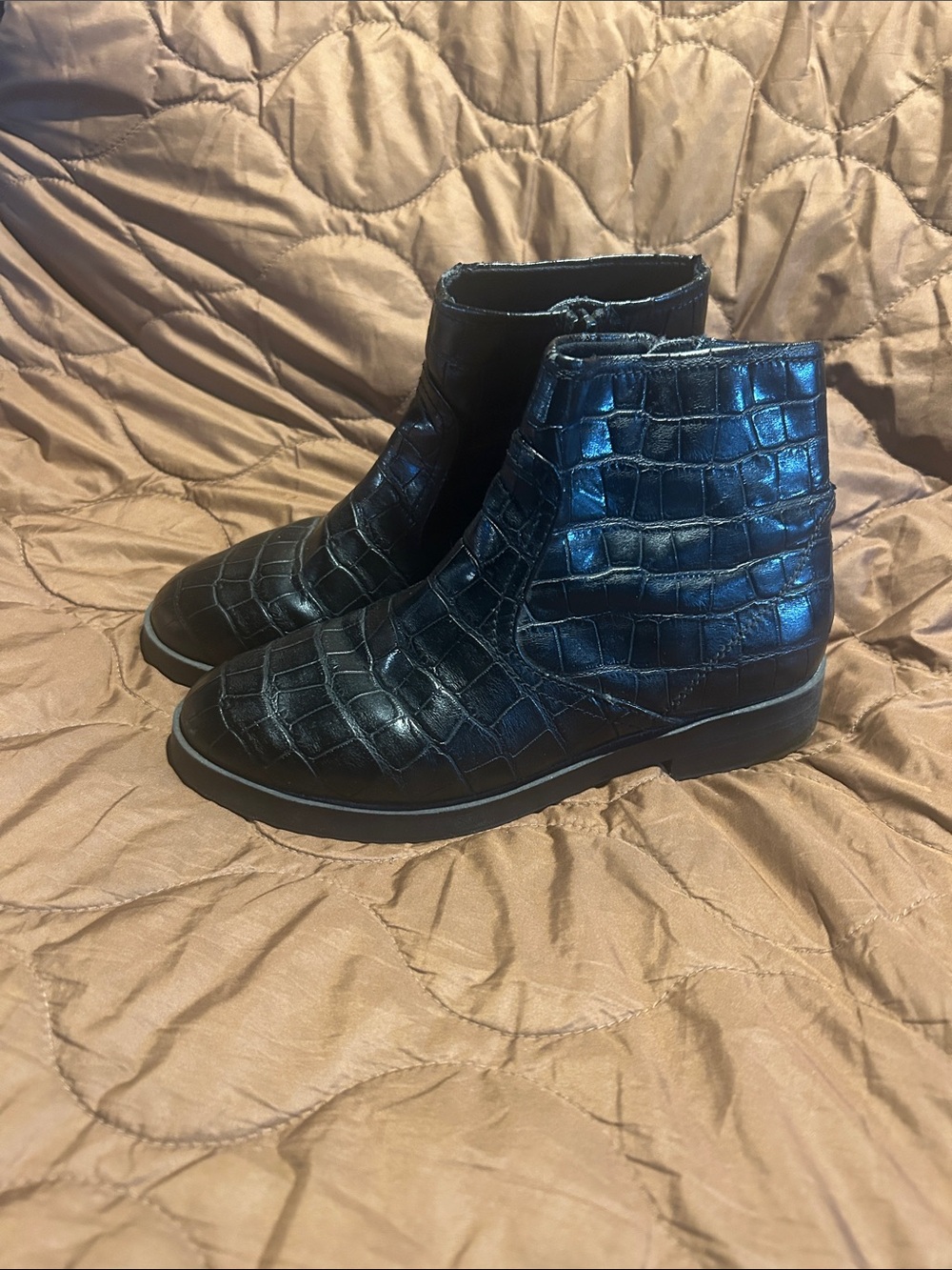 Zara Black Croc-Embossed Kids Ankle Boots
